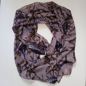 Gorgeous Lavender Chiffon Hijab Scarf Bird Theme Purple and Black